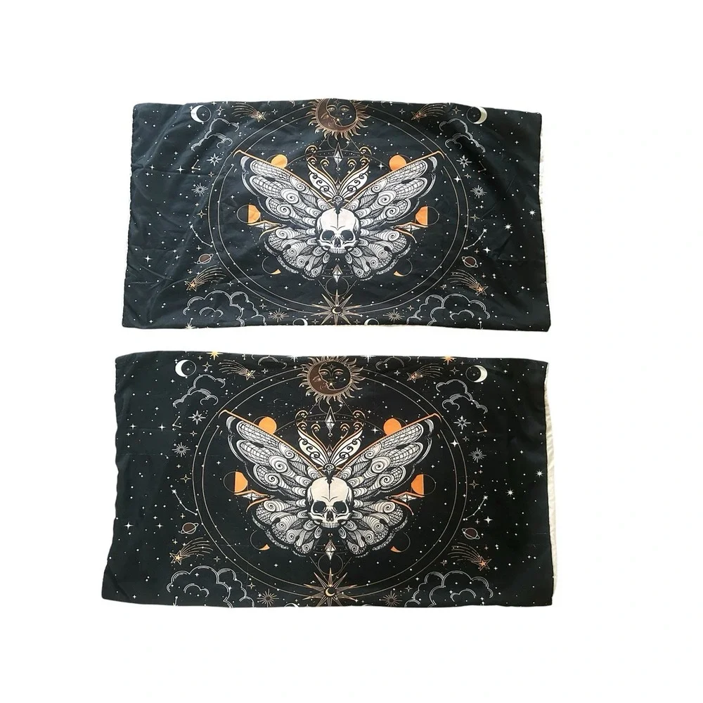 Celestial Black‎ Skull Butterfly Dark Whimsical Pillow Case Set Mystical Sleep